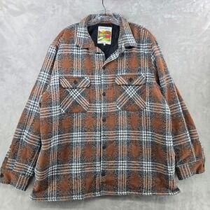 Random Golf Club Shacket Jacket Mens 2XL Brown Plaid Quilted Lined Heavy Flannel